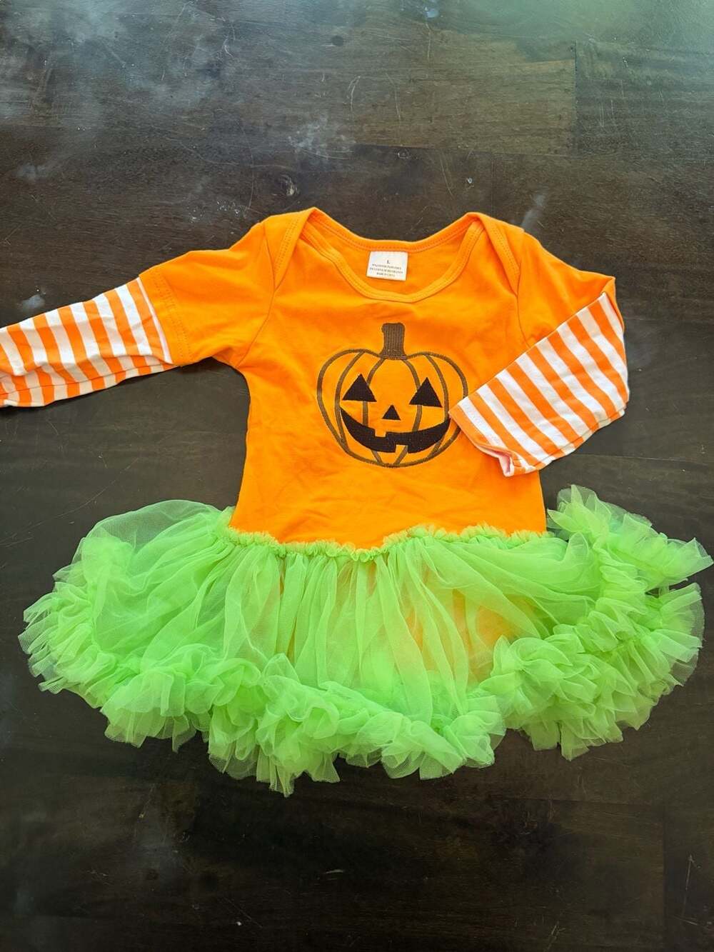 Unbranded Halloween Pumpkin Tutu Bodysuit Size L (18/24m) Orange Green